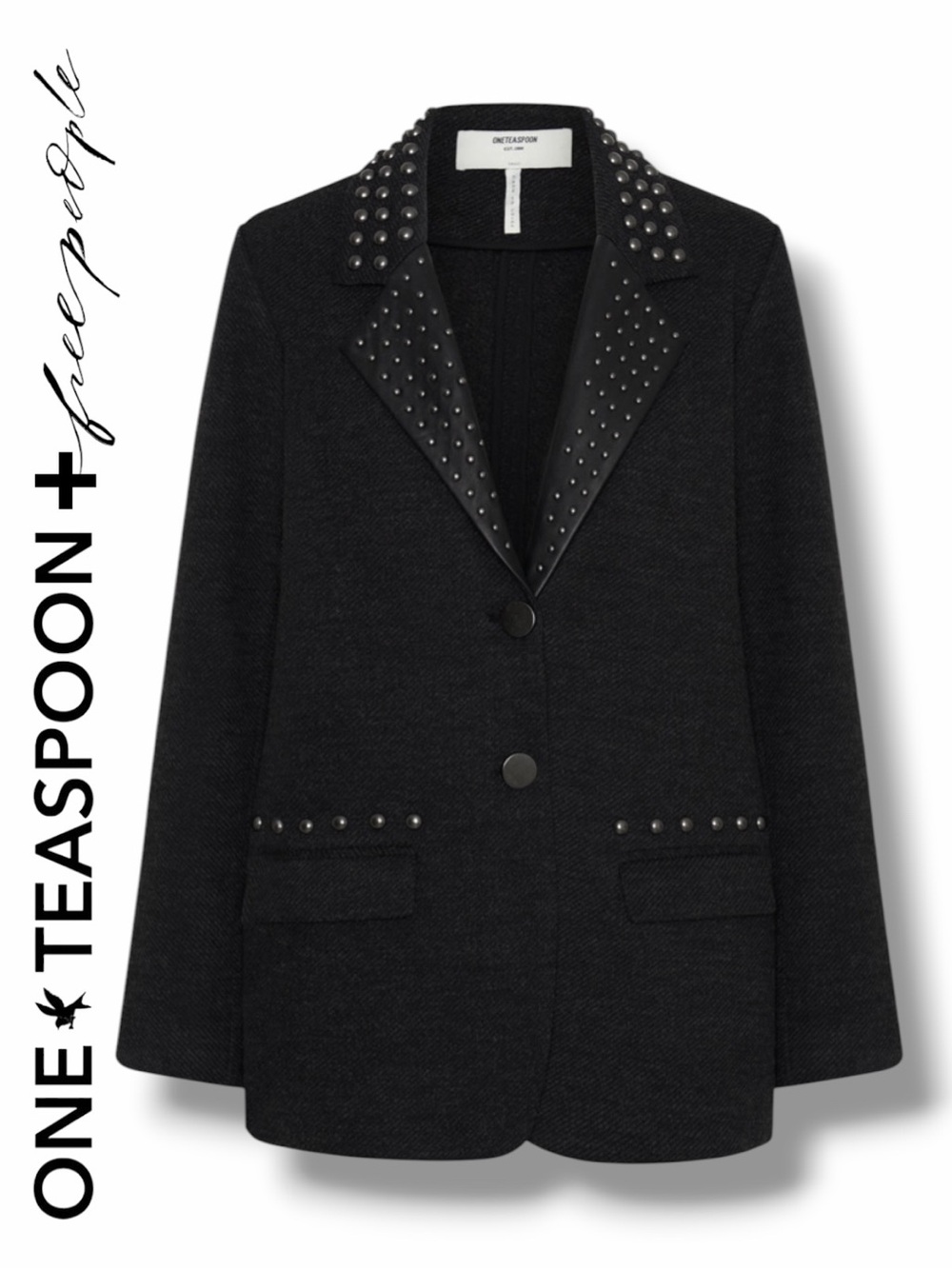 One Teaspoon + Free People Charcoal Studded Blazer Jacket in the Size Large